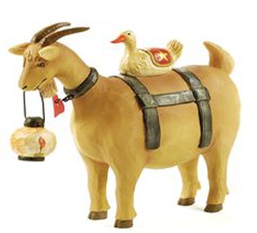 Goat carrying lantern and duck