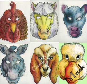 Rooster, Horse, Cow, Donkey, Goat Duck Masks